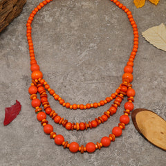 Handmade Bohemian Multi Layer Necklace High Quality Recycled Wood Beads with Vibrant Yellow & Golden Brown Tones Intricate Carvings Versatile for Casual Attire or Gift Women's Fashion Jewelry Wooden Necklace Gift Accessory Multilayered Design