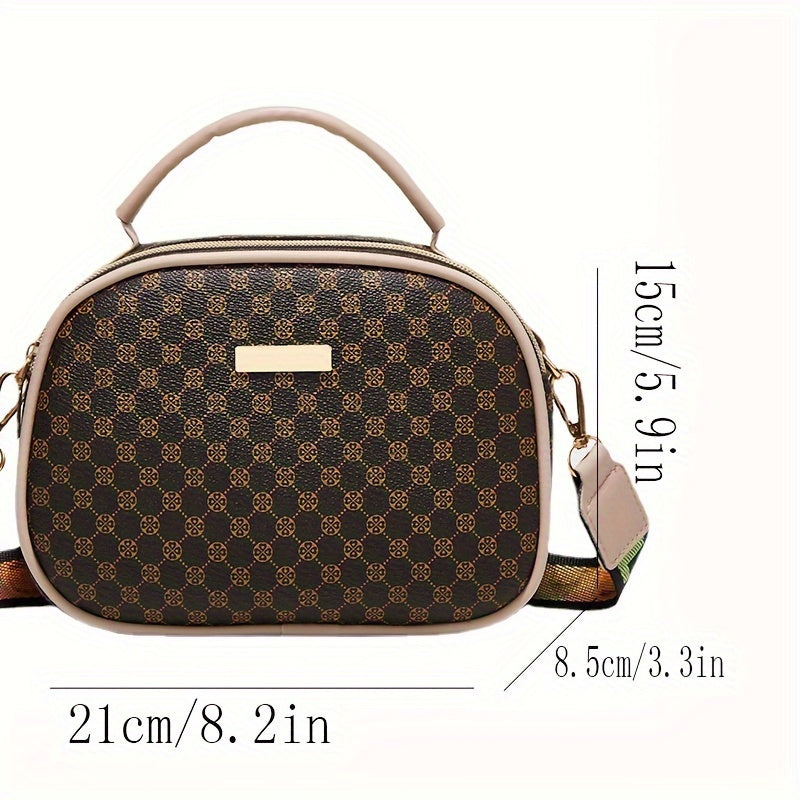 Girls simple fashion diamond letter print crossbody bag with adjustable shoulder strap and zipper closure, stylish shoulder bag suitable for outdoor and daily use