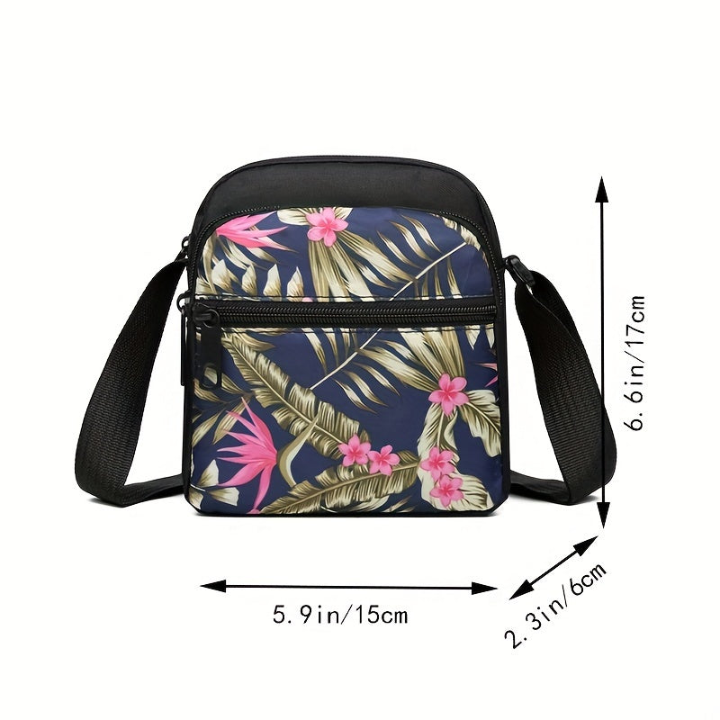Women's Nylon Tropical Print Crossbody Bag Casual Mini Shoulder Bag with Zipper