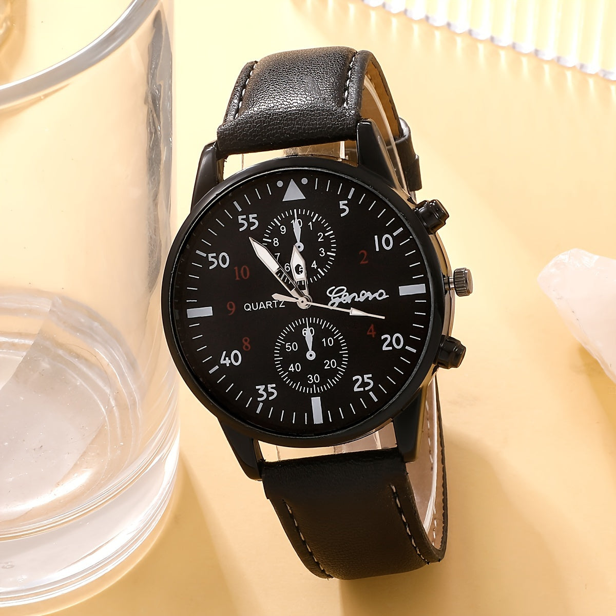 5 Piece Men's Casual Black Quartz Watch and Bracelet Set - Perfect Gift for Valentine's Day, Easter, Ramadan