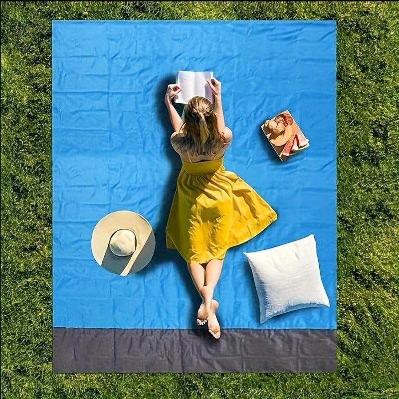 Extra Durable Waterproof Beach Mat - Sand and Moisture Resistant, Easy Clean Polyester Blend, 55" x 80" / Includes Stakes and Carabiners, Great for Camping, Picnics and Outdoor Adventures Blue / 140.0*200.0cm