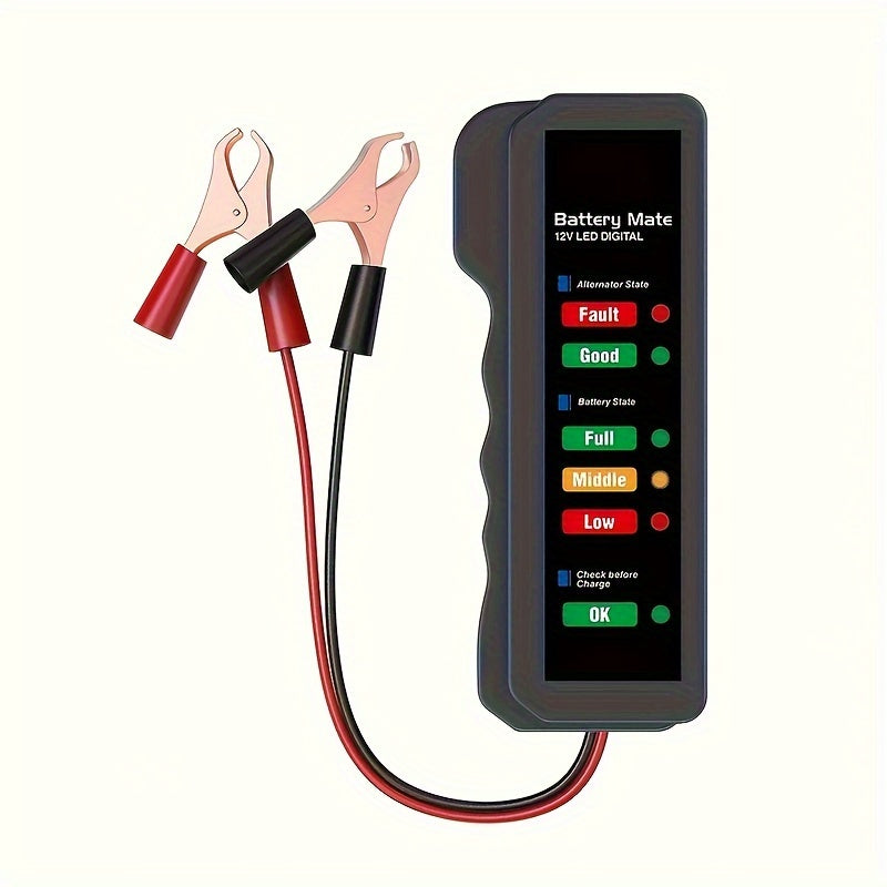 Mini Digital Car Battery and Alternator Savior - 12V Instant Read Tester with 6LED Display - Portable, Comprehensive Car and Motorcycle Diagnostics