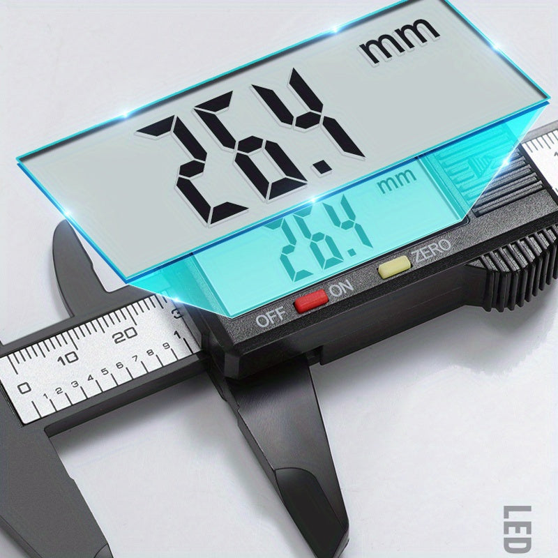 1-Pack Carbon Fiber Digital Vernier Caliper, Electronic LCD Display Micrometer Measuring Tool with Triangular Scale - Precision Gauge, Range 150mm, Accuracy 0.1mm