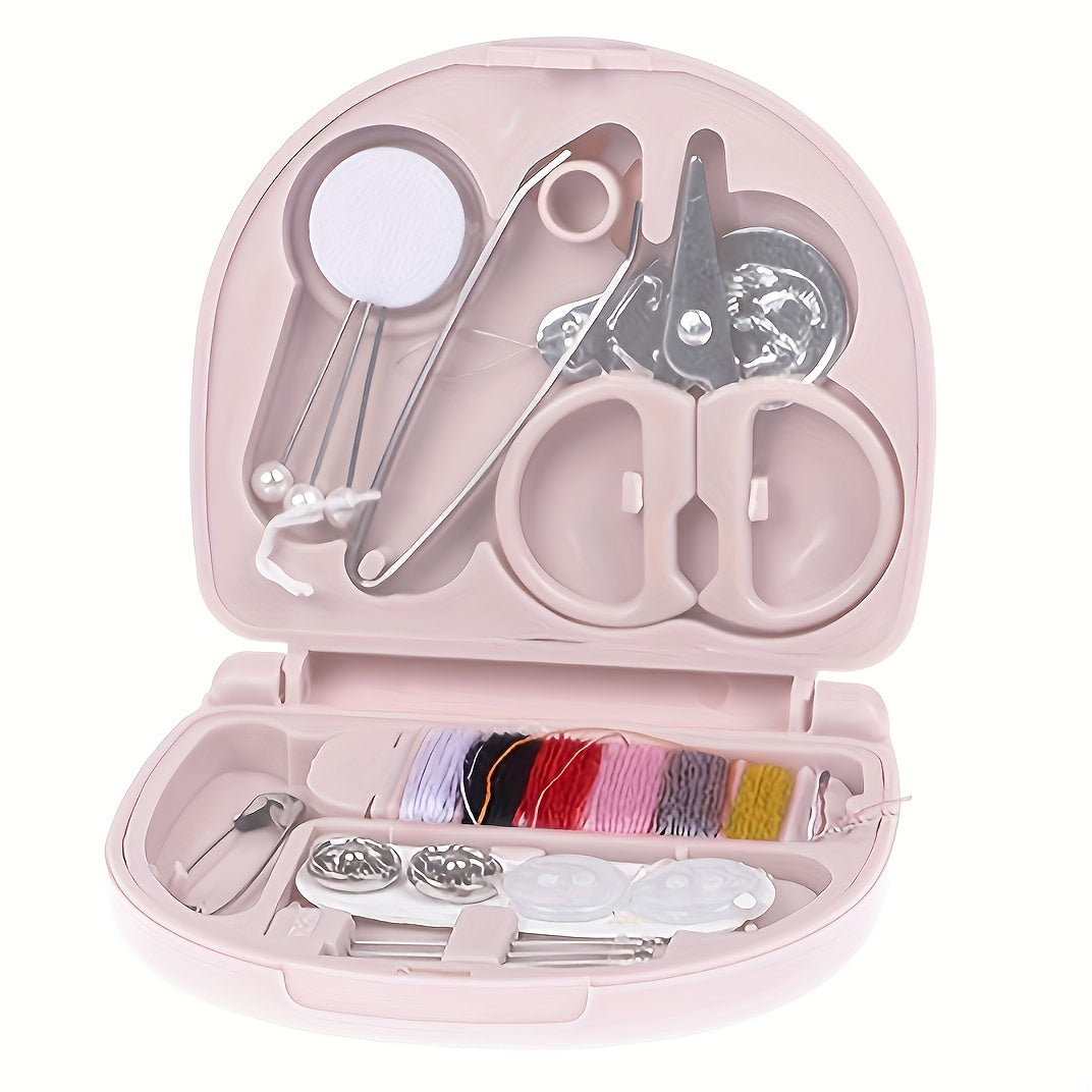 Compact Travel Sewing Kit - DIY Mini Sewing Supplies and Accessories, Pink Portable Sewing Box for Beginners and Travelers