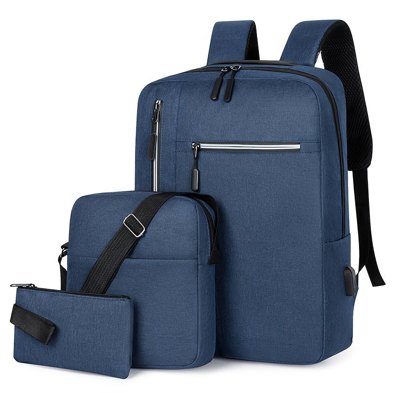2-piece men's simple business backpack set large capacity wear-resistant backpack + square shoulder bag