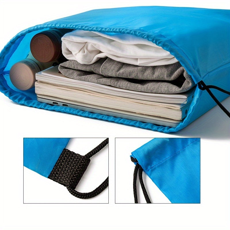 1pc Multicolor Drawstring Duffel Bag, Oxford Cloth Sports Backpack, Marathon Running Bag, Soccer Equipment Bag, Waterproof, High School, Machine Washable, Knit Fabric, Nylon, Polyester, Soft Shell