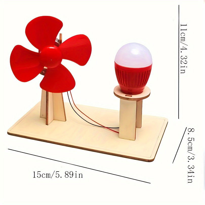 1 Wind Power Model - Steam Experiment Kit with fan blades, current and glowing bulb for fun physics experiments