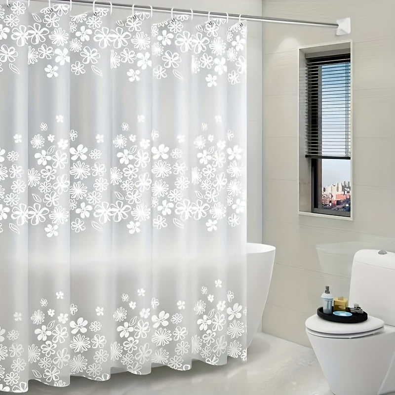 Translucent Shower Curtain with Hooks, Floral Pattern Waterproof Shower Curtain, Multifunctional Home Decor for Bathroom, Wardrobe, Window - 1 pc,