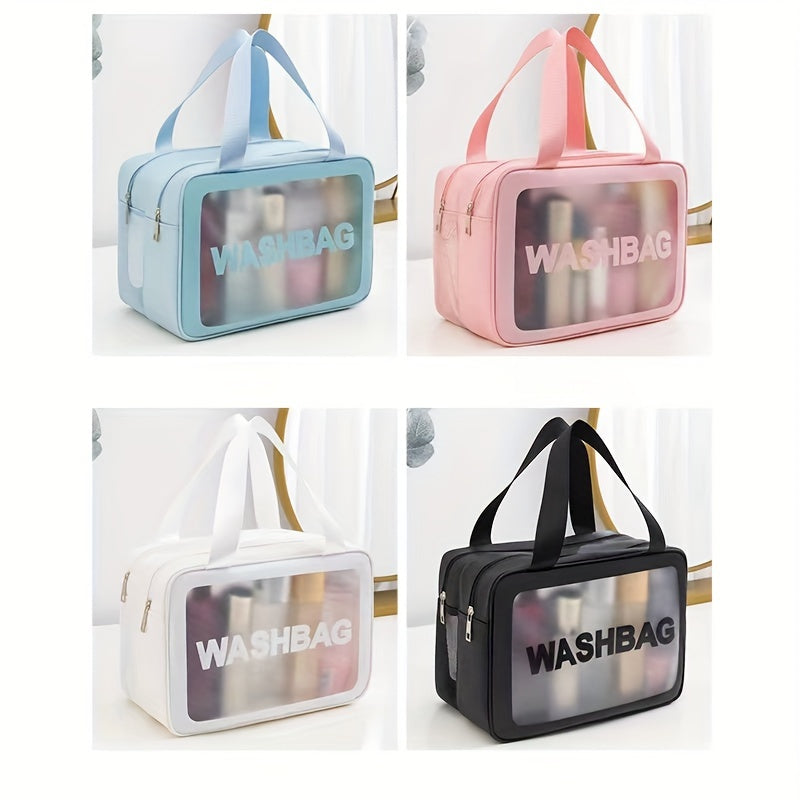 Chic PU waterproof cosmetic bag - large capacity, dry and wet separation, portable cosmetic storage bag, double layer storage