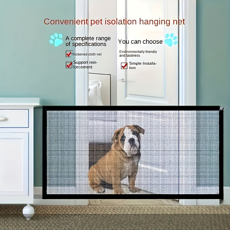 1.8m Easy-Install Pet Safety Gate for Dogs & Cats - Nylon Mesh Barrier for Rooms and Stairs, Versatile Use