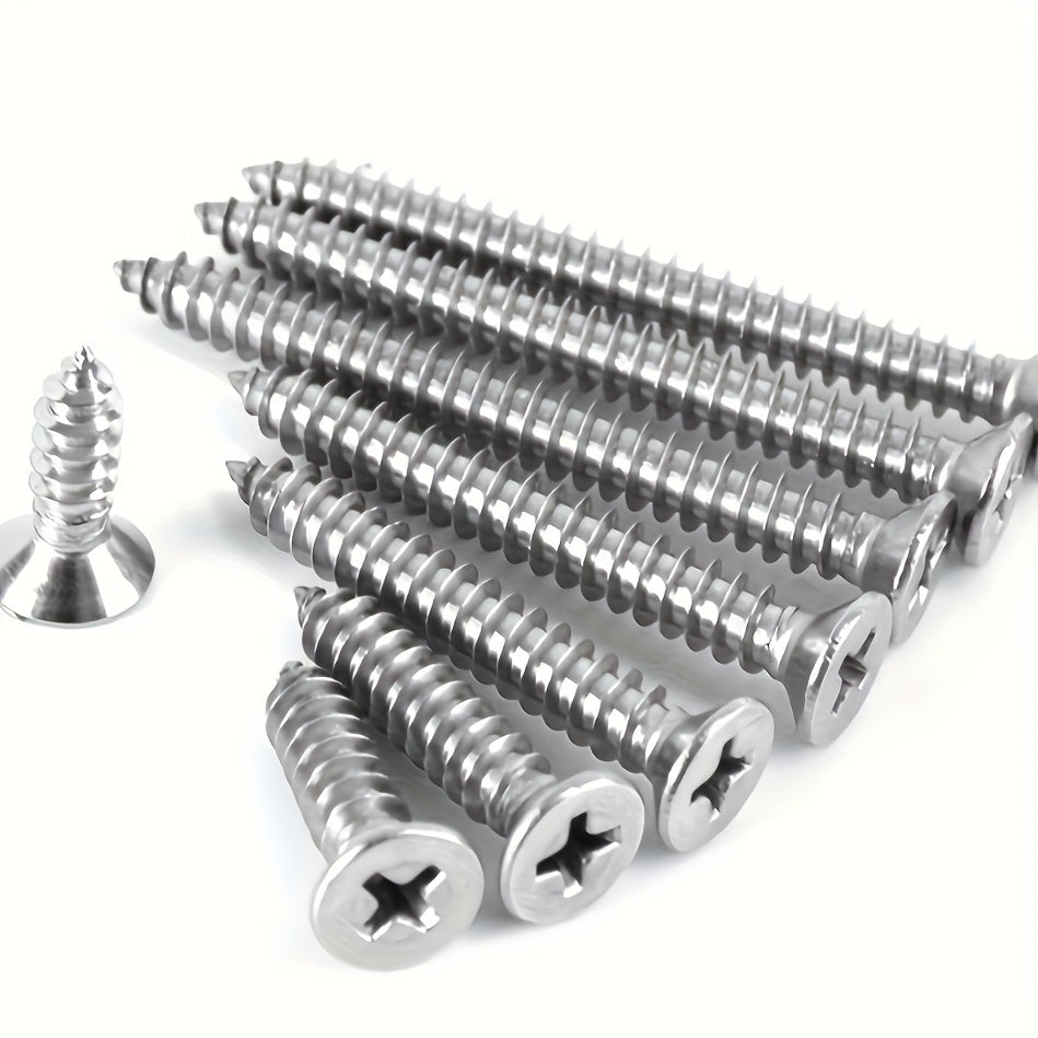 100pcs KA flat head Phillips self tapping screws, nickel plated, durable, suitable for wood, metal, plastic, full thread, right hand thread, iron 0.138*0.512 inch (3.5*13 mm)/100pcs
