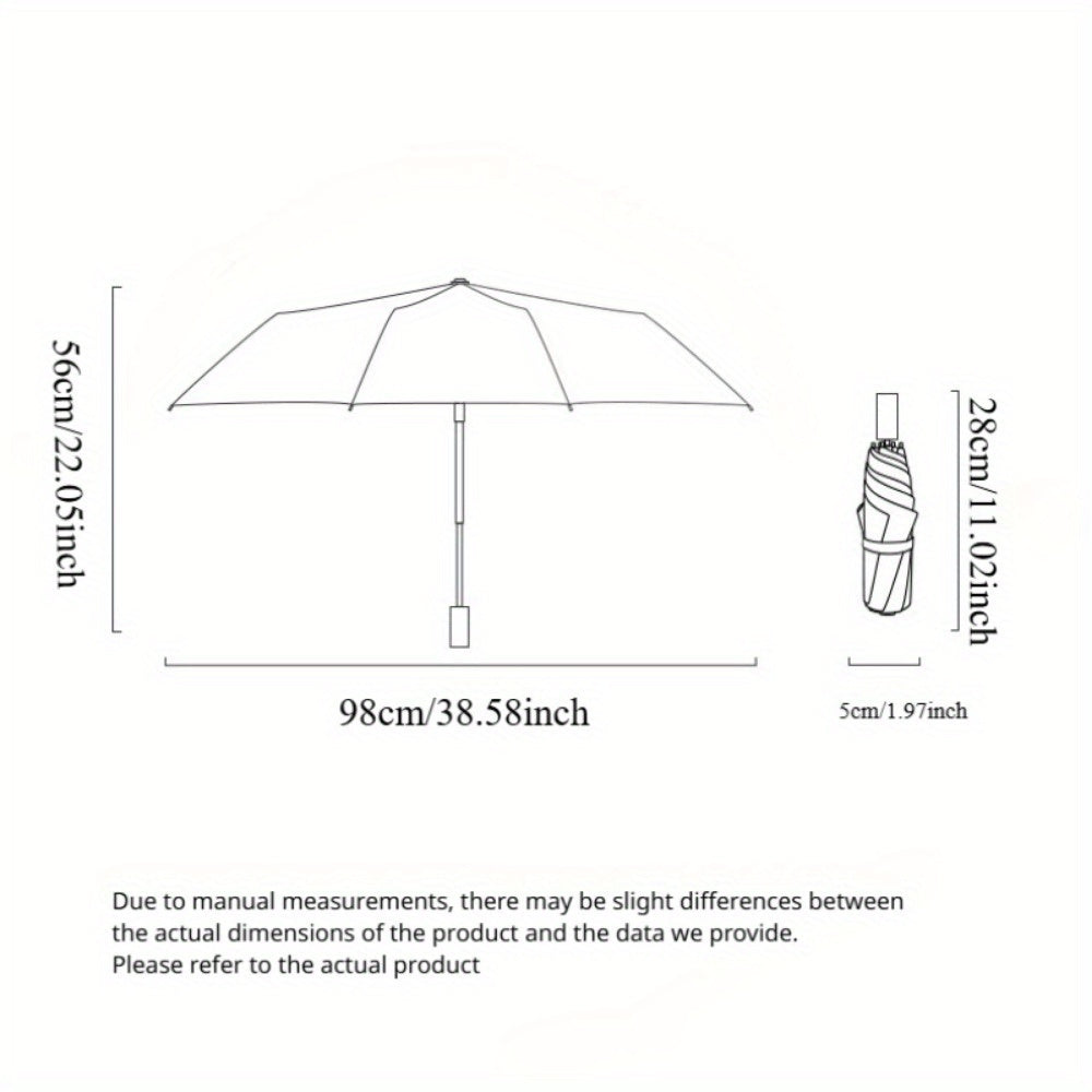 Automatic opening folding umbrella with UV protection, 8 steel ribs, 190T polyester pongee fabric, windproof, compact, sun and rain protection - Professional for business and travel