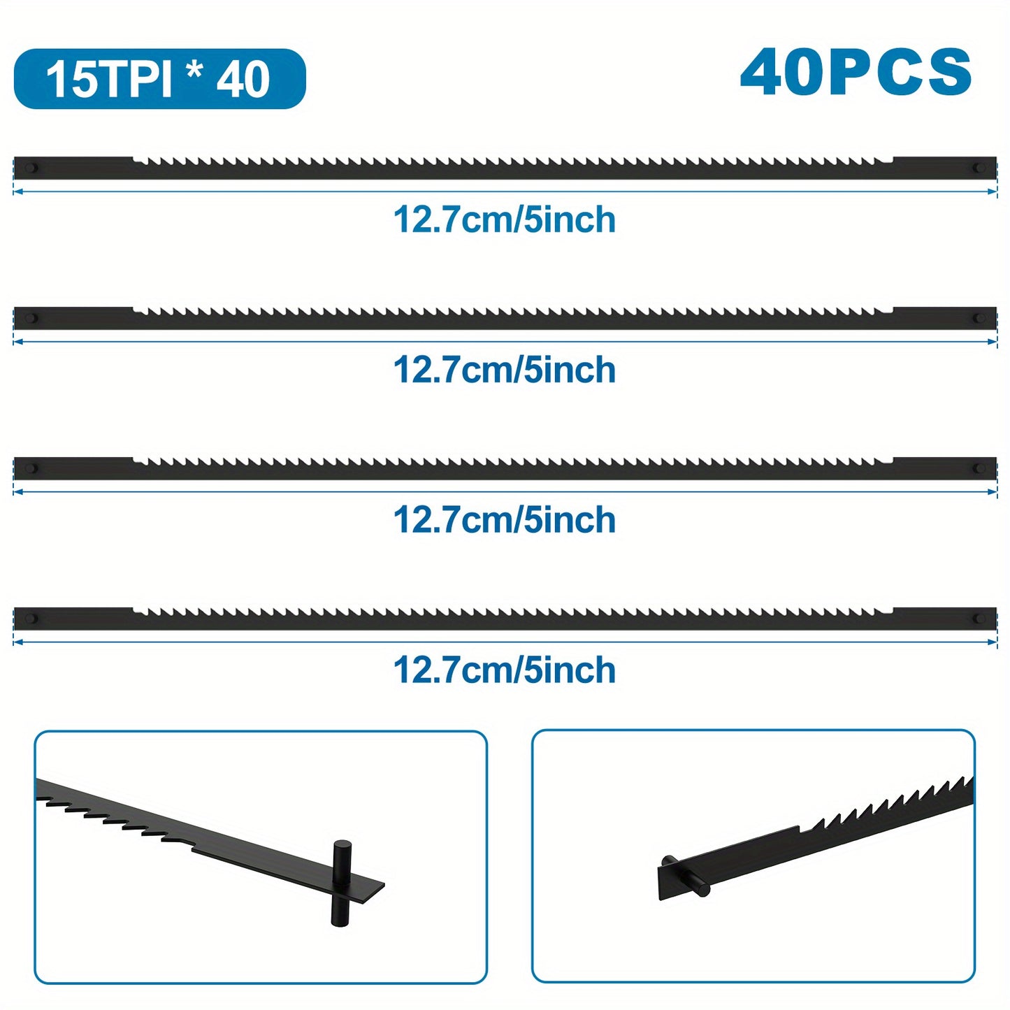 40Pcs Scroll Saw Blade Pin End Set Compatible With 3921 3922 SK5 High Carbon Steel 12.7cm 15TPI Woodworking Metal Cutting Scroll Saw Blade Kit For Softwood Hardwood Wood Cutting Saw Blades Metal Cutting Saw Blades 15TPI Scroll Saw Blade