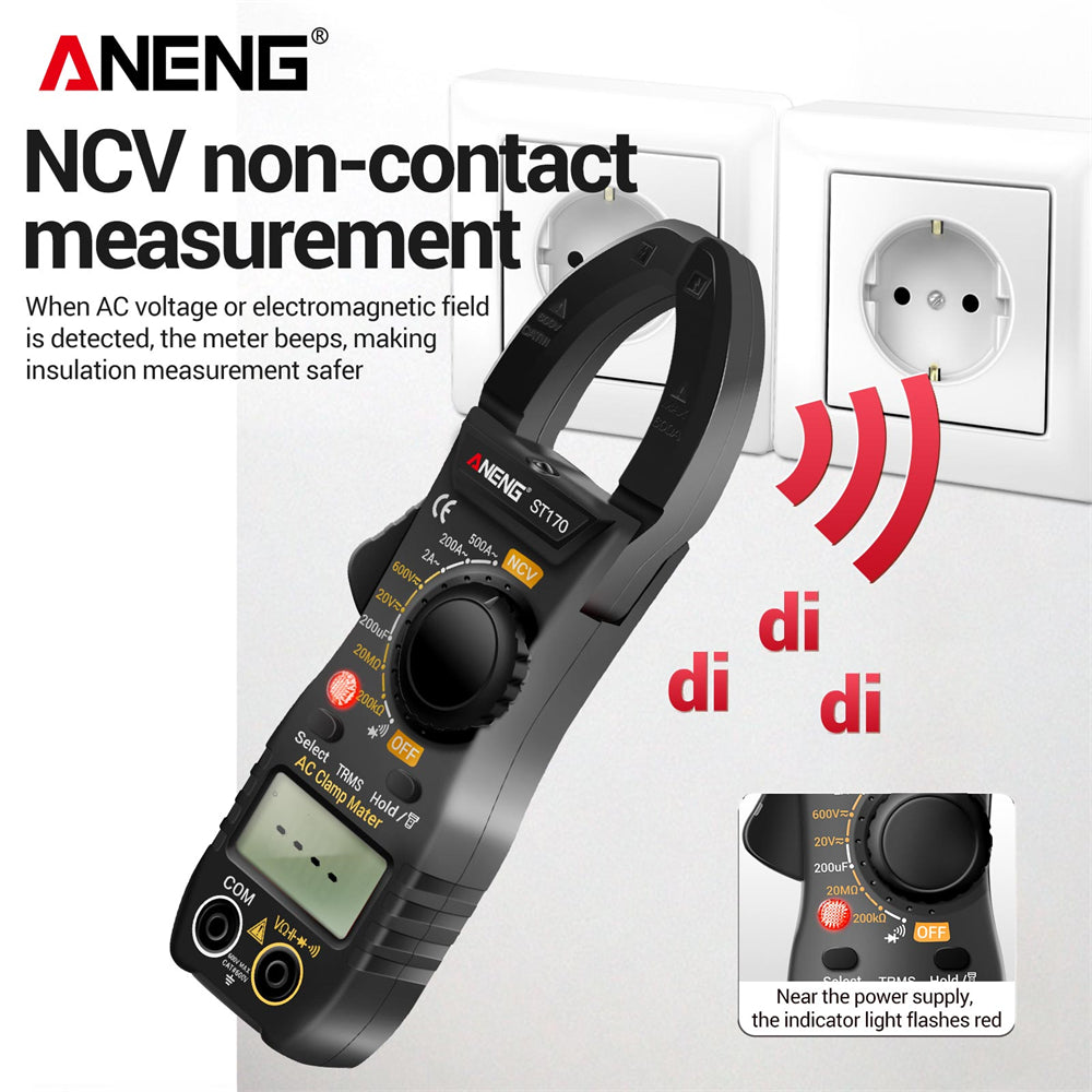 ANENG ST170 Non-contact Clamp Meter 1999 Counts LED Screen AC Current Multimeter NCV Induction Professional Tool