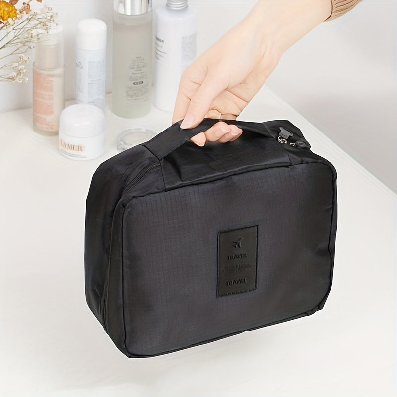 Versatile Black Canvas Cosmetic Bag with Secure Zipper - Waterproof, Multi-compartment Storage for Makeup and Toiletries, Great for Travel and Daily Use