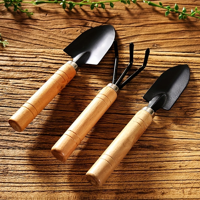 Premium Aluminum Alloy Gardening Tool Set with Wooden Handle - Includes Rake, Shovel and Mini Succulent Tool for Effective Soil Loosening and Plant Care Gardening Tools Gardening Tools and Equipment