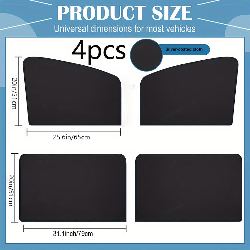 4-Piece Magnetic Car Sun Visor Set - Thick Mesh Side Window Visors, Heat Insulation, UV Protection, Fits Most Vehicles