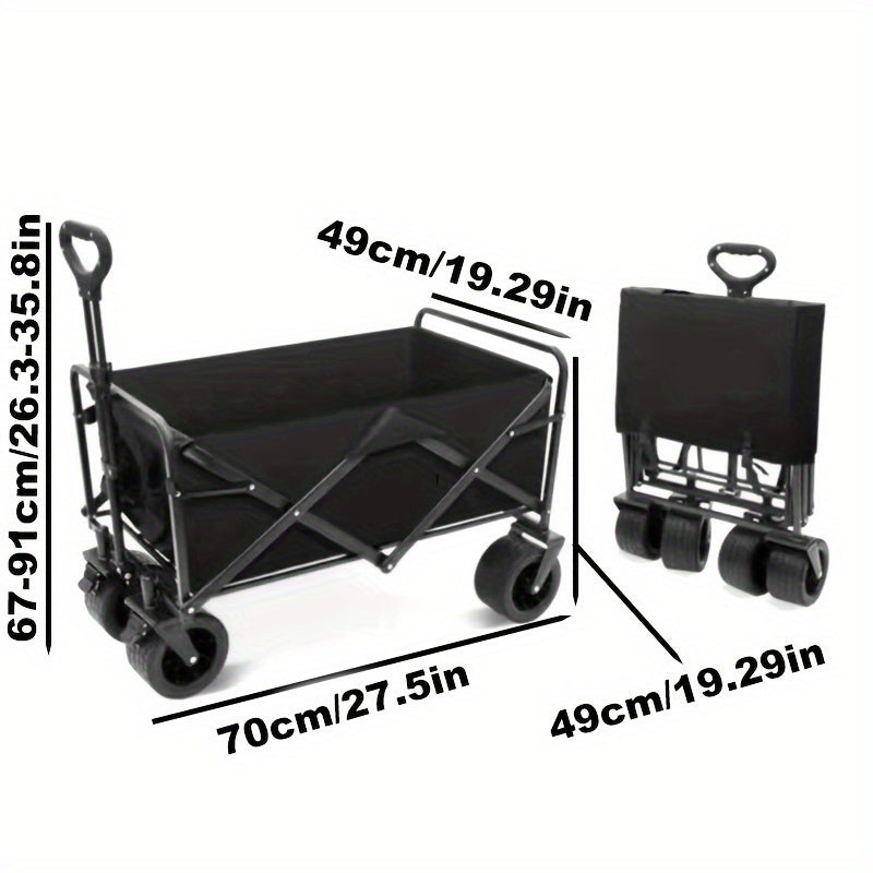 Versatile Foldable Travel Stroller with Quiet Wheels, Cup Holder and Side Pockets - Adjustable Handle for Camping, Gardening, Sports, Picnics and Shopping