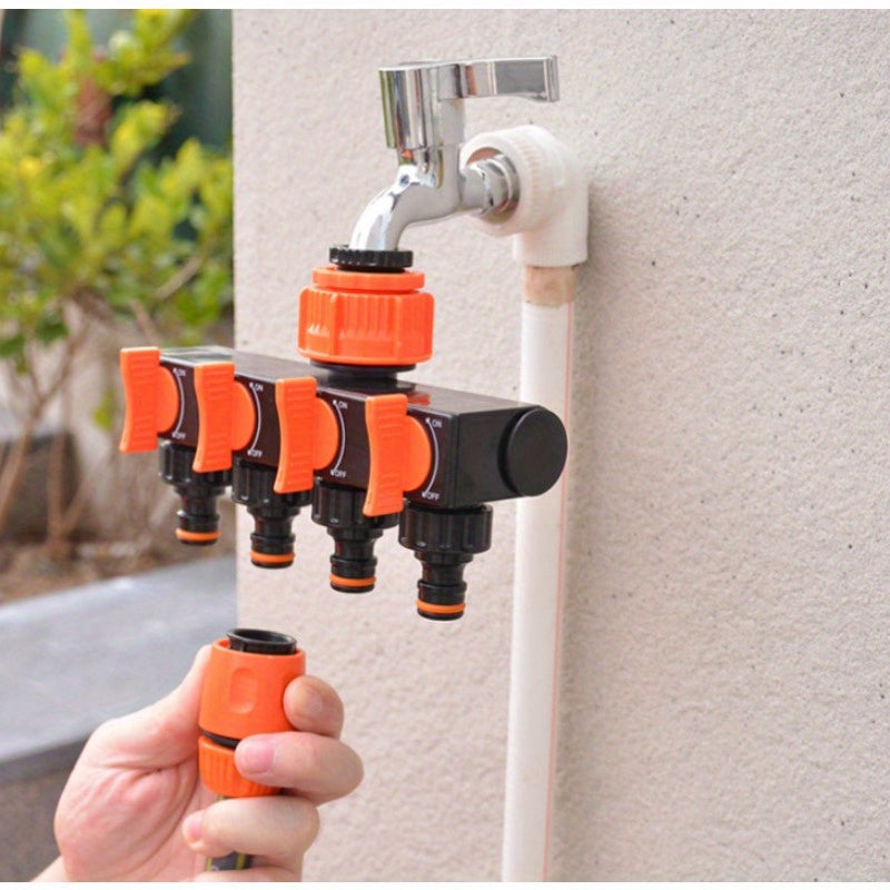4-way garden hose distributor with 4 independent switches, outlet water control controller for outdoor sprinkler system