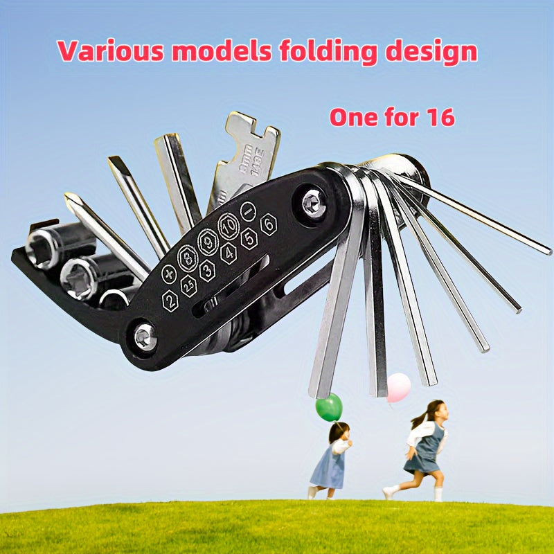 16 in 1 Stainless Steel Portable Folding Multi-Tool with Hex Key, Universal Screwdriver Set and Combination Wrench - Compact Multi-Purpose Pocket Tool Bag