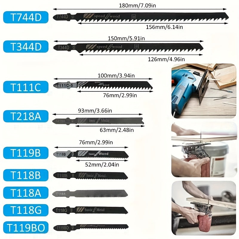 50 Piece Jig Saw Blade Set - High Carbon Steel, Multi-Purpose, for Wood, Metal and Plastic