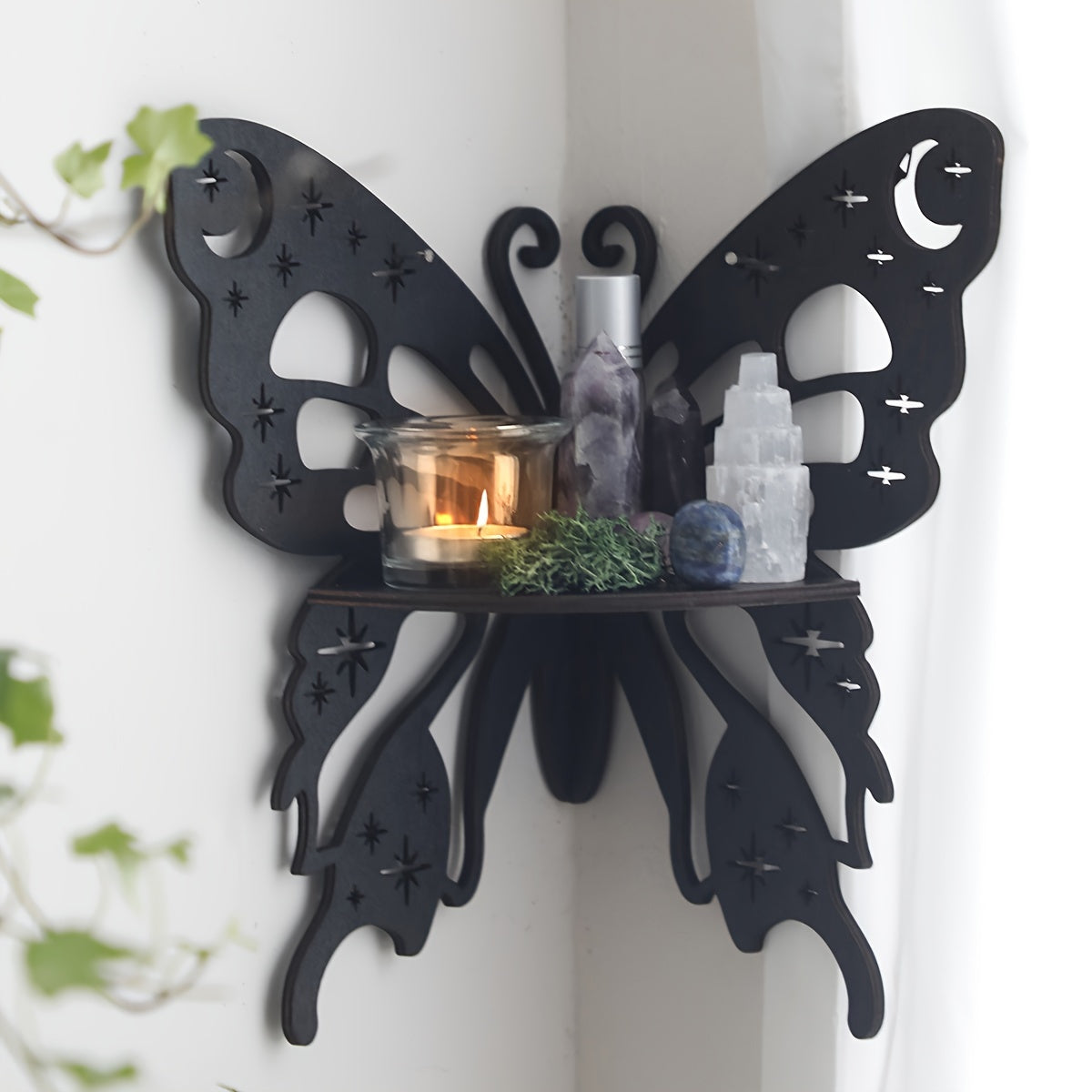 1pc, Creative Simple Wall Display Rack (Nail Not Included), Rustic Style Wooden Butterfly and Lotus Wall Decor Pendant, DIY Assembled Wooden Storage Rack