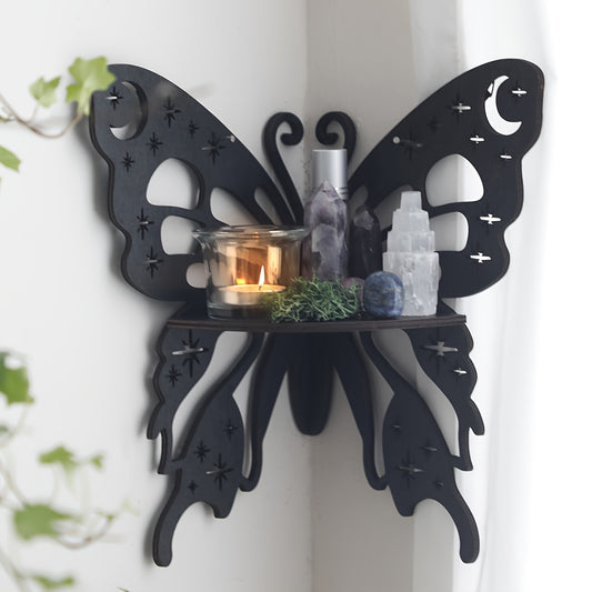 1pc, Creative Simple Wall Display Rack (Nail Not Included), Rustic Style Wooden Butterfly and Lotus Wall Decor Pendant, DIY Assembled Wooden Storage Rack