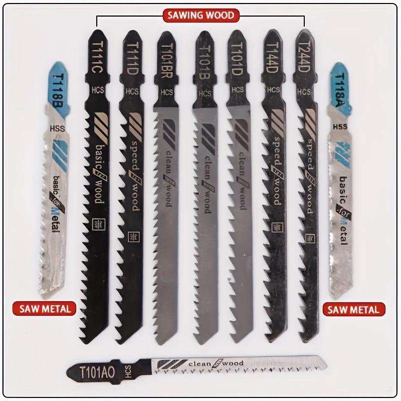 10pcs Jigsaw Blade Set - Fine & Coarse Teeth For Wood, Metal, Plastic - Prevents Edge Collapse & Explosion