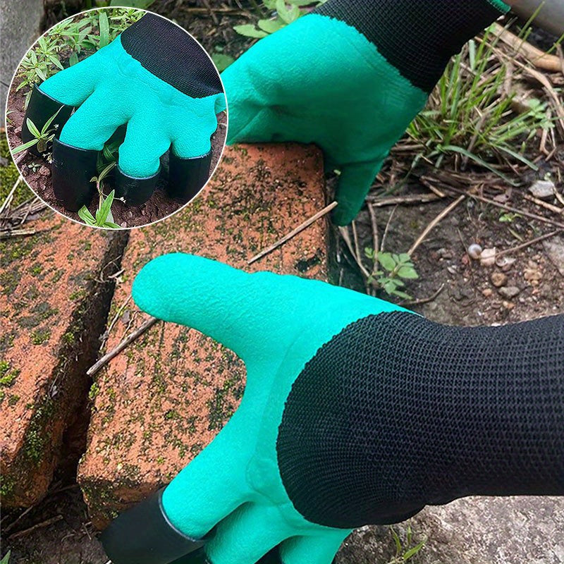 Waterproof Garden Gloves with Claws for Digging & Planting - 1 Pair, Puncture Resistant Latex Gardening Gloves, Lead-Free & Alcohol-Free Material, Hand Washable Outdoor Protective Gear for Flower and Vegetable Gardening