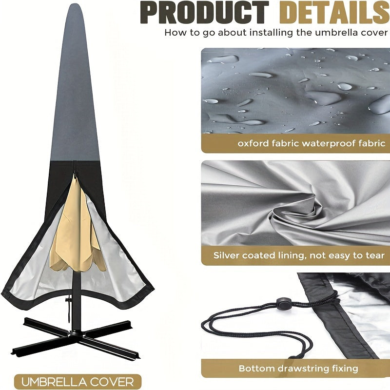 1pcs Outdoor Parasol Cover, 210D Oxford Cloth Anti-UV Black Gray Two-tone Roman Umbrella Cover, Garden Outdoor Cantilever Sunshade Rain Cover Accessory, Cover Only