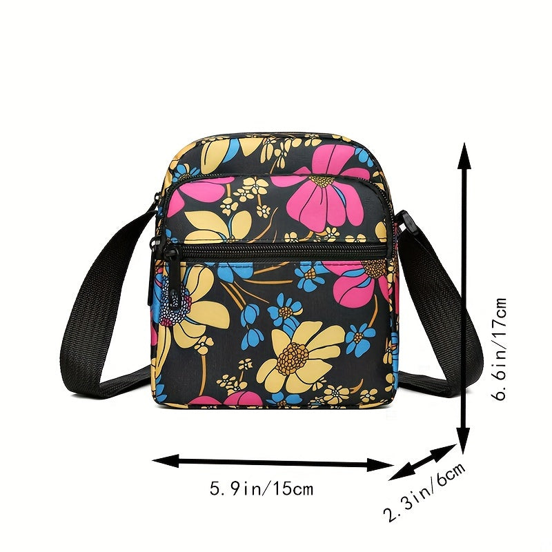 Women's Nylon Tropical Print Crossbody Bag Casual Mini Shoulder Bag with Zipper