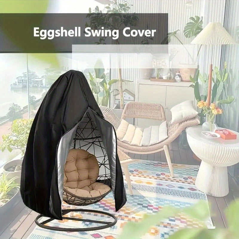 Waterproof Black Egg Chair Cover with Zipper - Durable Polyester Outdoor Furniture Protector for Single Swing Egg Chair