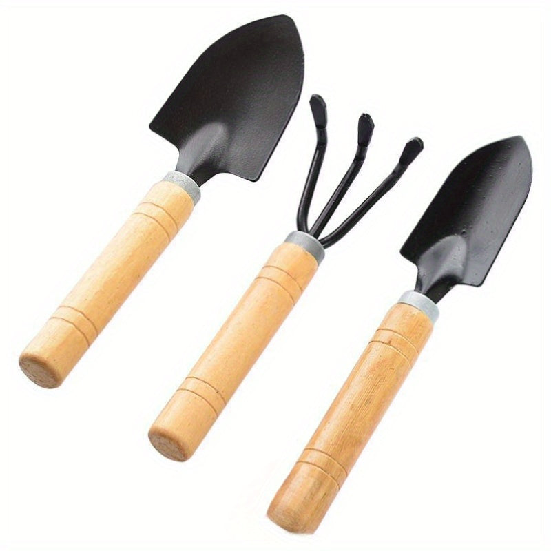 Premium Aluminum Alloy Gardening Tool Set with Wooden Handle - Includes Rake, Shovel and Mini Succulent Tool for Effective Soil Loosening and Plant Care Gardening Tools Gardening Tools and Equipment