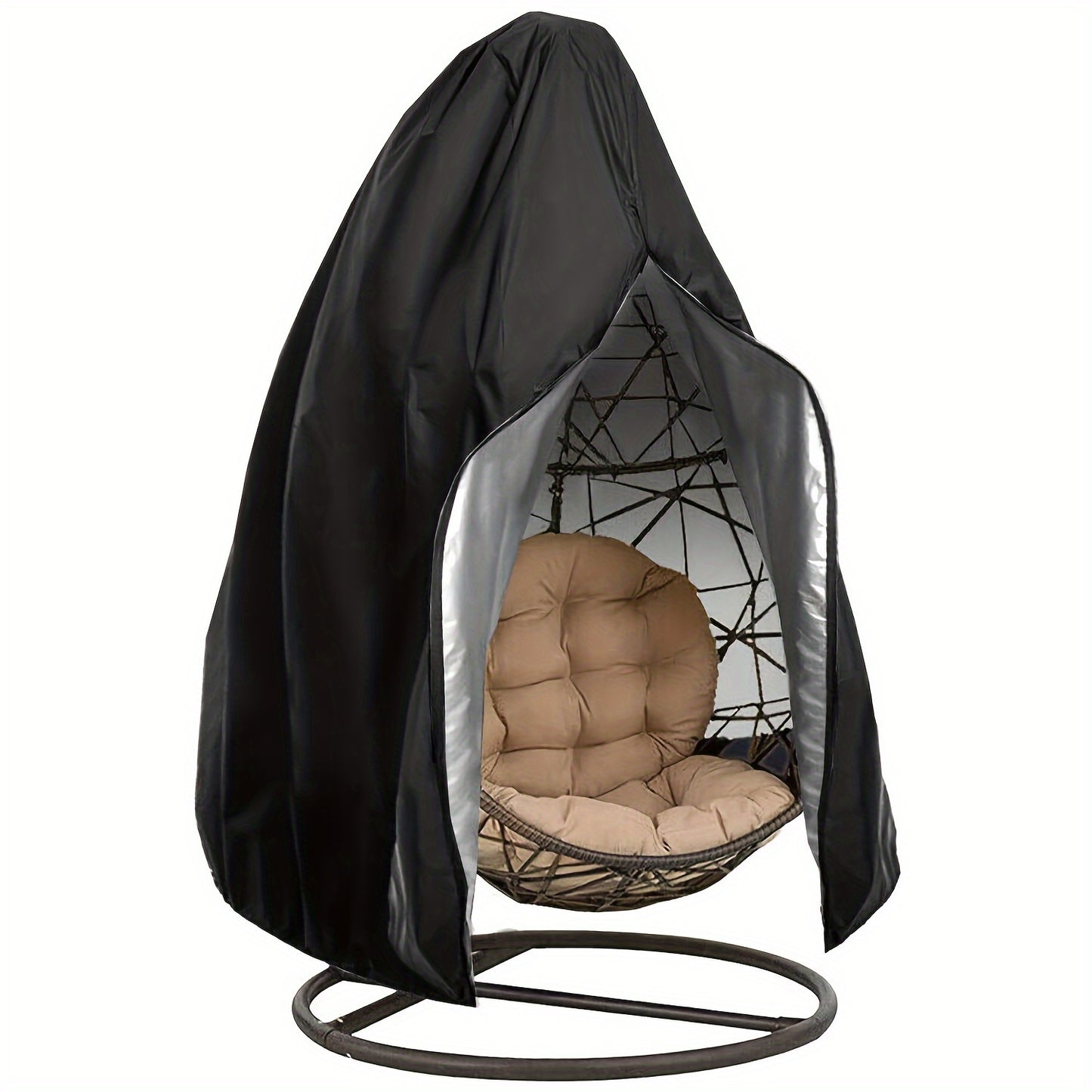 Waterproof Black Egg Chair Cover with Zipper - Durable Polyester Outdoor Furniture Protector for Single Swing Egg Chair