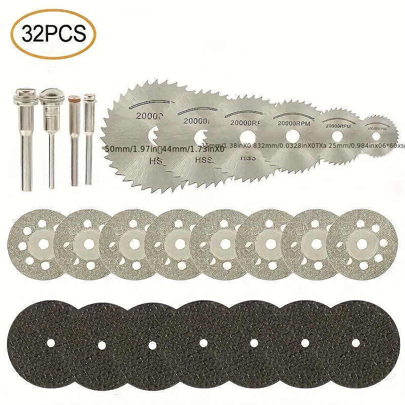 32pcs Mini High-Speed Steel Circular Saw Blades Set - Perfect for Resin & Woodworking, Includes Diamond Metal Discs for Rotary Tools