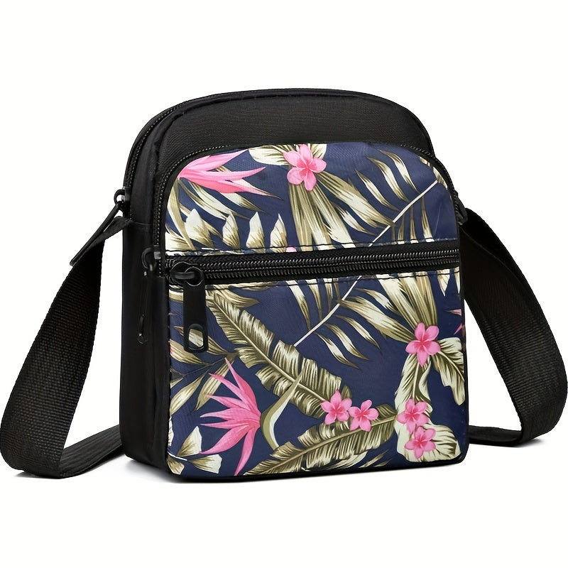Women's Nylon Tropical Print Crossbody Bag Casual Mini Shoulder Bag with Zipper