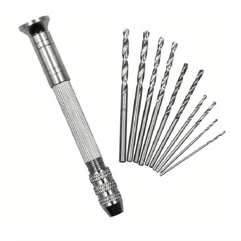 Versatile Mini Hand Drill Set with 10 Drill Bits - Great for Jewelry, Resin Crafts and Model Making, Metal Construction