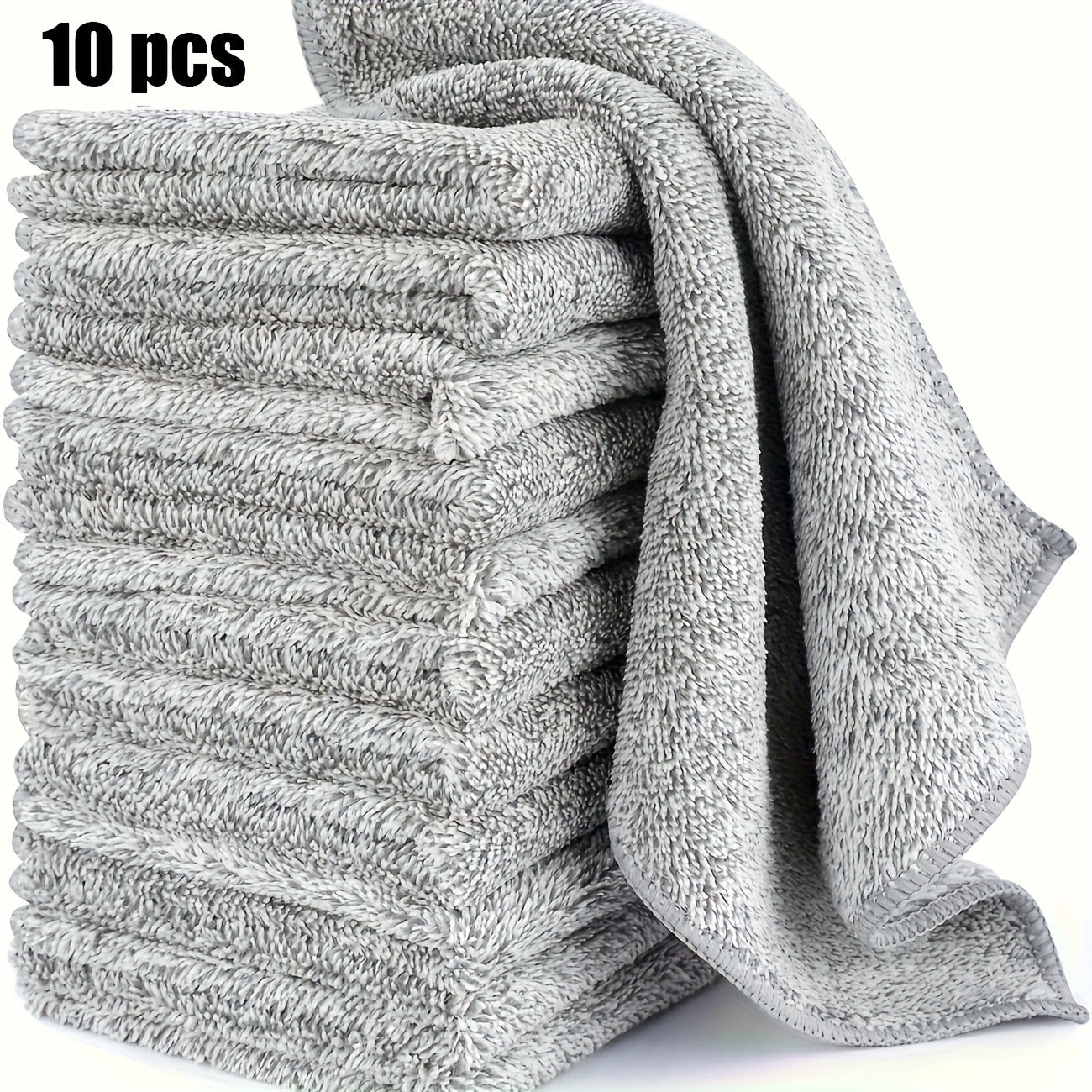 10 Pack Super Absorbent Microfiber Cleaning Cloths - Thick, Quick Drying Bamboo Charcoal Fiber Towels for Car and Kitchen, Non-Stick Oil, Washable