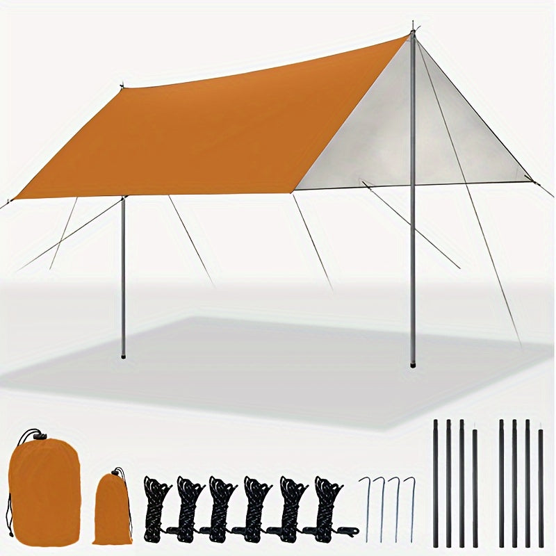 Versatile Orange/Green Canopy Tent Kit with 2 Poles, 8 Grommets, 6 Ground Stakes, 6 Guy Ropes and Storage Bag - Perfect for Outdoor Adventures, Sun and Rain Protection