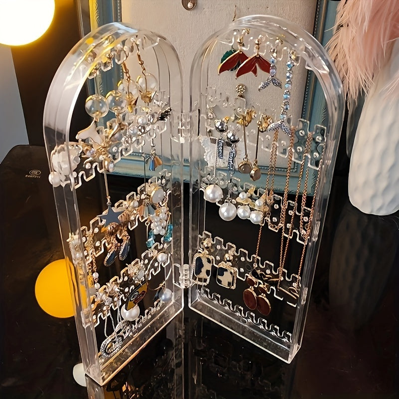 1pcs Foldable Jewelry Display Stand Double Door Jewelry Display Stand Creative Screen Jewelry Rack for Plastic Earrings and Necklace Storage Rack