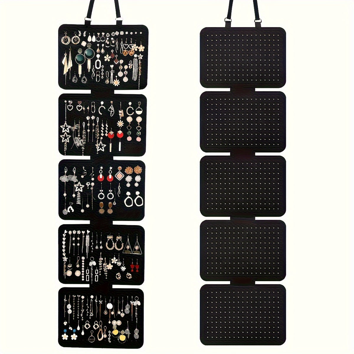 1pc Elegant Black Felt Jewelry Storage Box - 5-Layer Hanging Storage with Large Capacity and Foldable Design for Earrings, Pendants, Necklaces and Bracelets - Versatile Badge and Pin Display with Lanyard