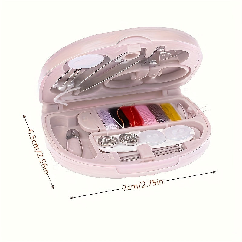 Compact Travel Sewing Kit - DIY Mini Sewing Supplies and Accessories, Pink Portable Sewing Box for Beginners and Travelers