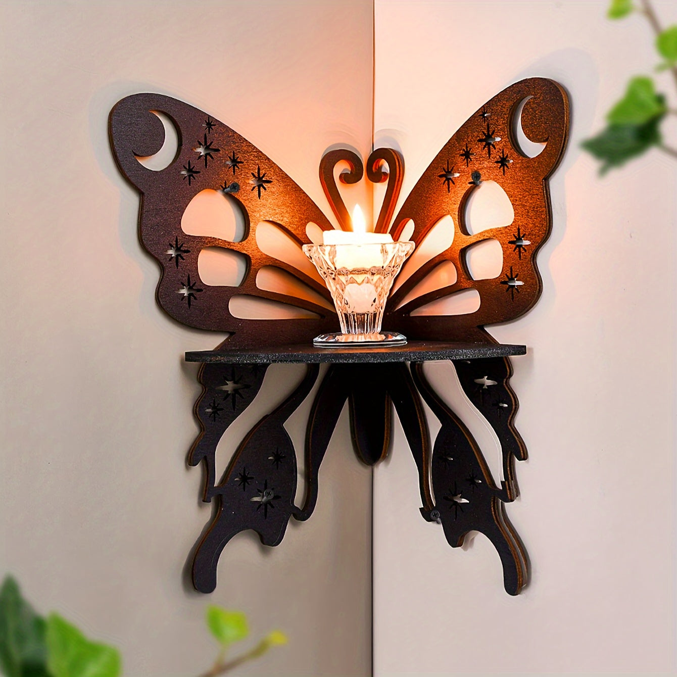 1pc, Creative Simple Wall Display Rack (Nail Not Included), Rustic Style Wooden Butterfly and Lotus Wall Decor Pendant, DIY Assembled Wooden Storage Rack