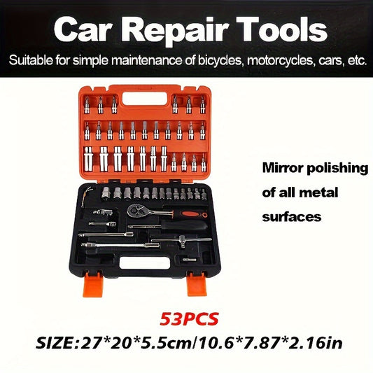 53 Piece Professional Auto Repair Tool Set - Durable Metal Auto Repair Kit with Ratchet Wrench for Car, Boat, Motorcycle Repair - Portable, Easy-to-Use Tools with Carrying Case - No Charging Required, No Batteries Required