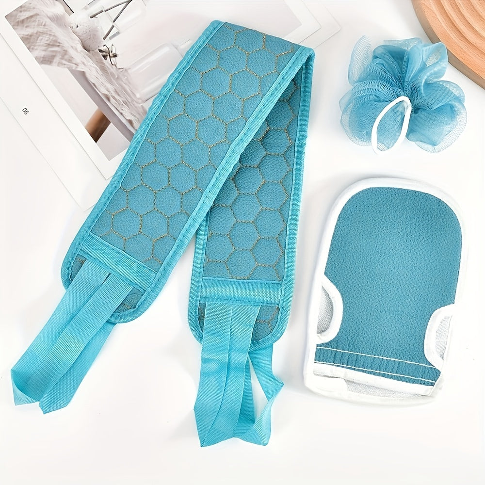 3 Pieces Exfoliating Bath Towel Set, 3 in 1 Back Bath Scrub, Body Cleansing Towel, Soft Bath Glove, Bath Ball Loofah, Exfoliating Skin Towel Bath Tool Set for Back Massage, Deep Body Cleansing, Home Bathroom Shower Scrub Tools,