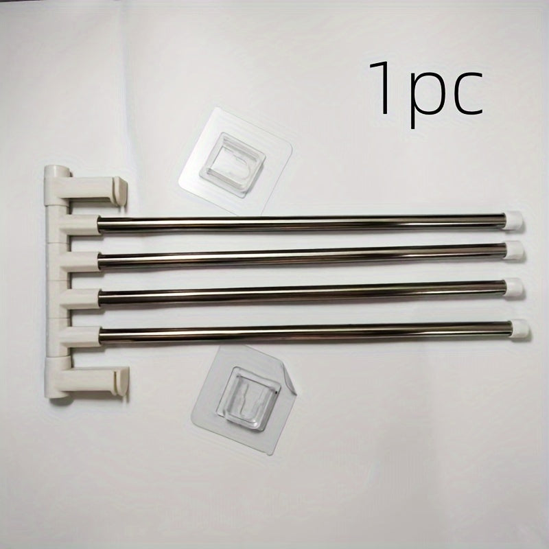 Wall-mounted towel rack with swivel rod, multi-layer hanging rod towel storage rack, unscented, no power required, battery-free bathroom accessories for towel organization and storage