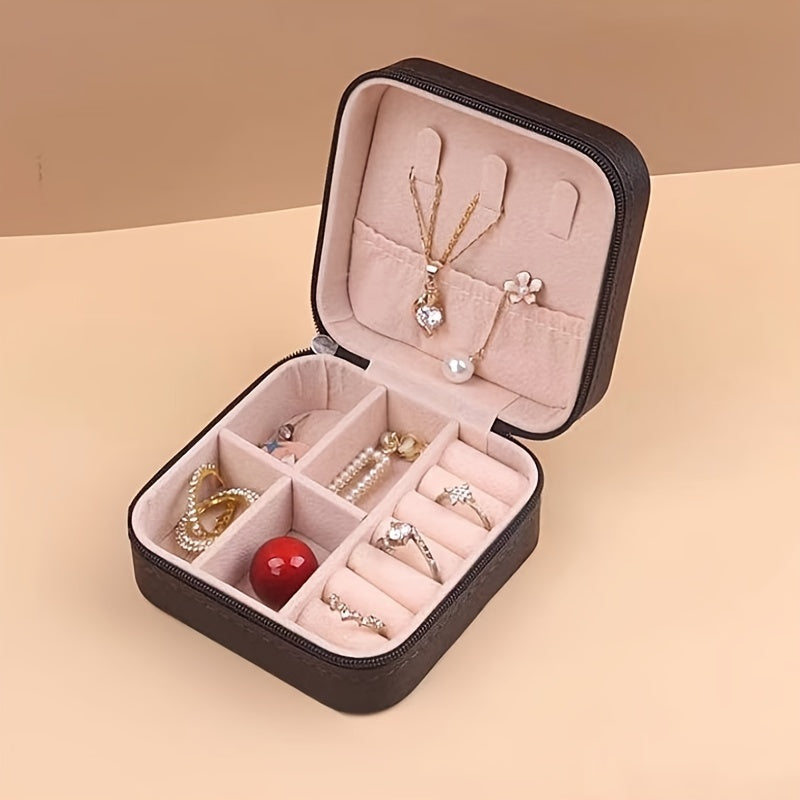 1 Piece Faux Leather Jewelry Storage Box, Portable Travel Jewelry Box with Compartments for Rings, Necklaces, Earrings, Bracelets - Unfinished, Freestanding Style Storage Solution for Bedroom, Dressing Table, Drawer Organization