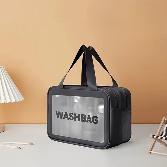 Chic PU waterproof cosmetic bag - large capacity, dry and wet separation, portable cosmetic storage bag, double layer storage