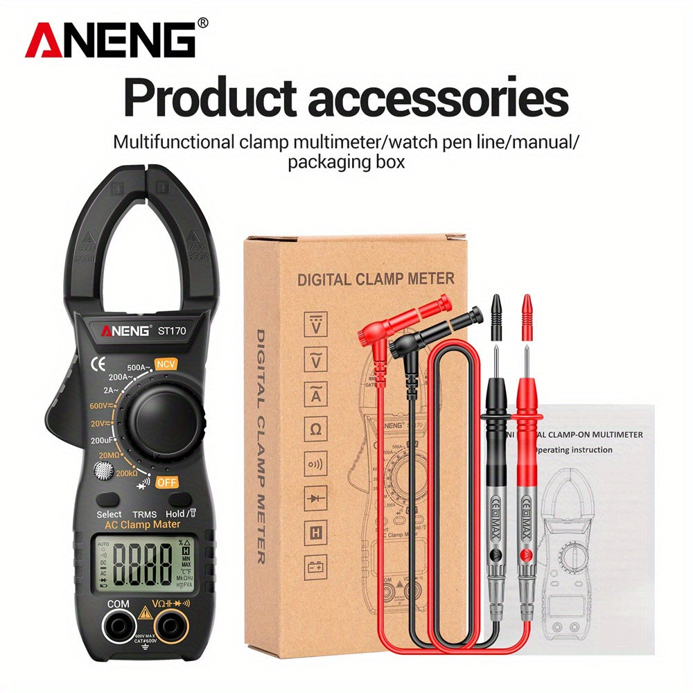 ANENG ST170 Non-contact Clamp Meter 1999 Counts LED Screen AC Current Multimeter NCV Induction Professional Tool