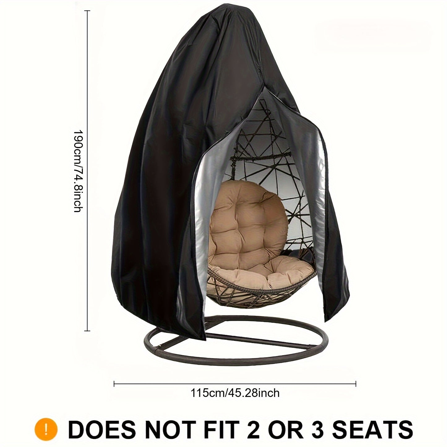 Waterproof Black Egg Chair Cover with Zipper - Durable Polyester Outdoor Furniture Protector for Single Swing Egg Chair